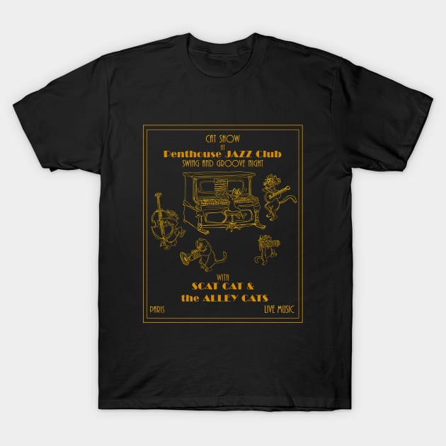 Cat-Deco Jazz Show T-Shirt by CatchThePeach